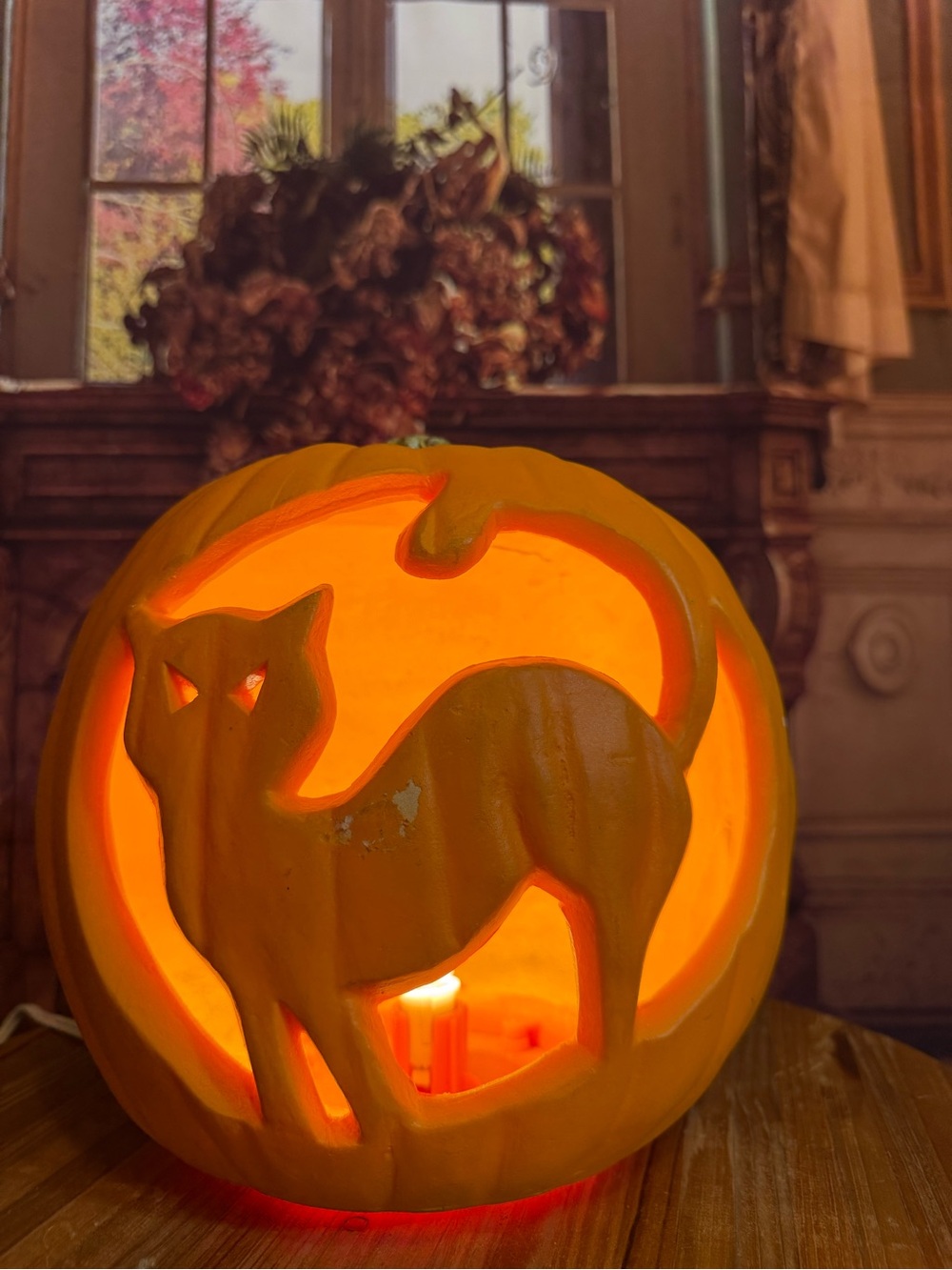 Gemmy Halloween Spooky Orange Cat Pumpkin Lantern Vintage Foam 1990’s